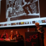 Dr. Donna Gaines sermonizes about the Ramones at Pop Conference 2019. Photo by Janet Goodman.